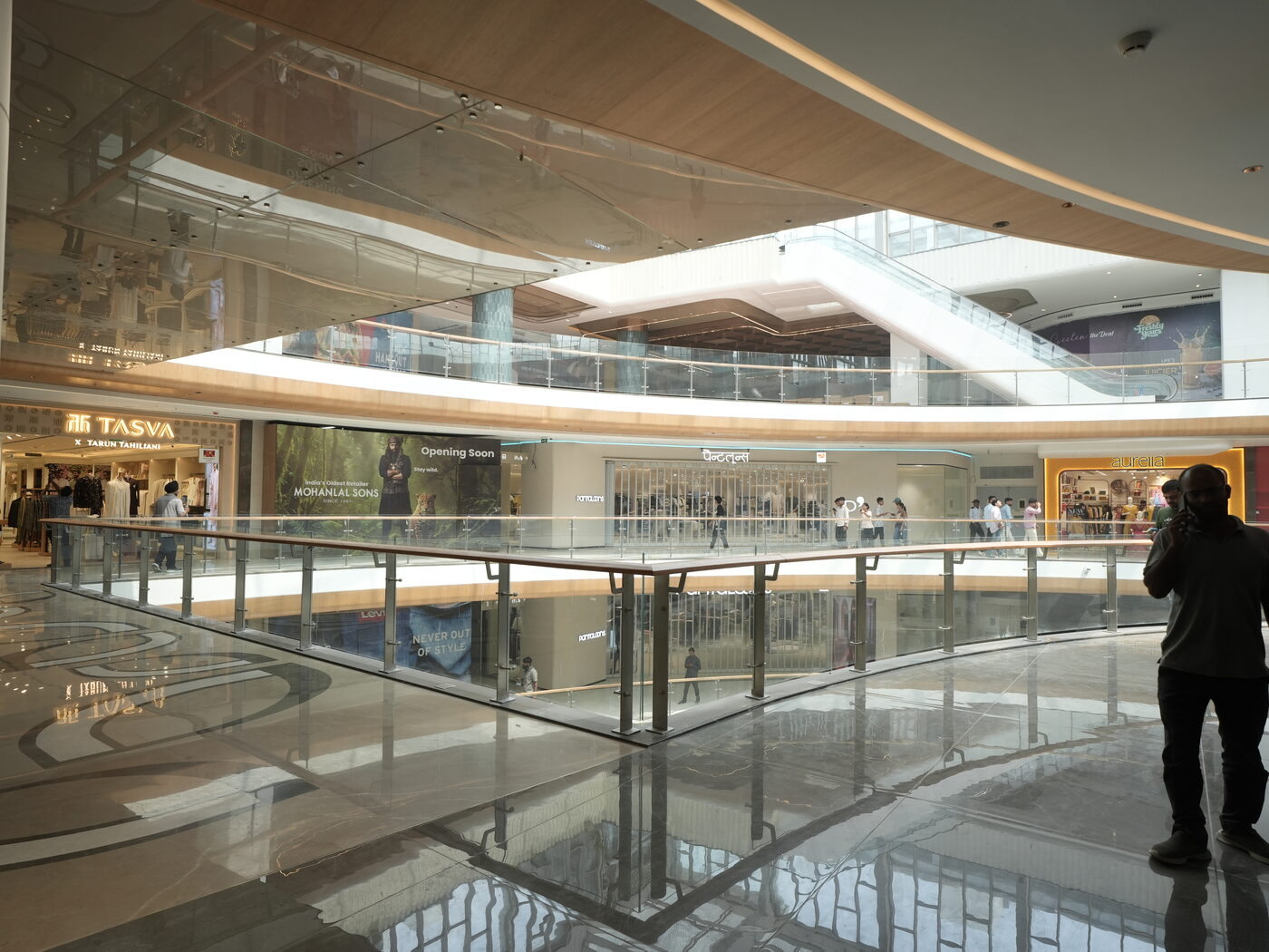 Shopfronts along the first-level walkway